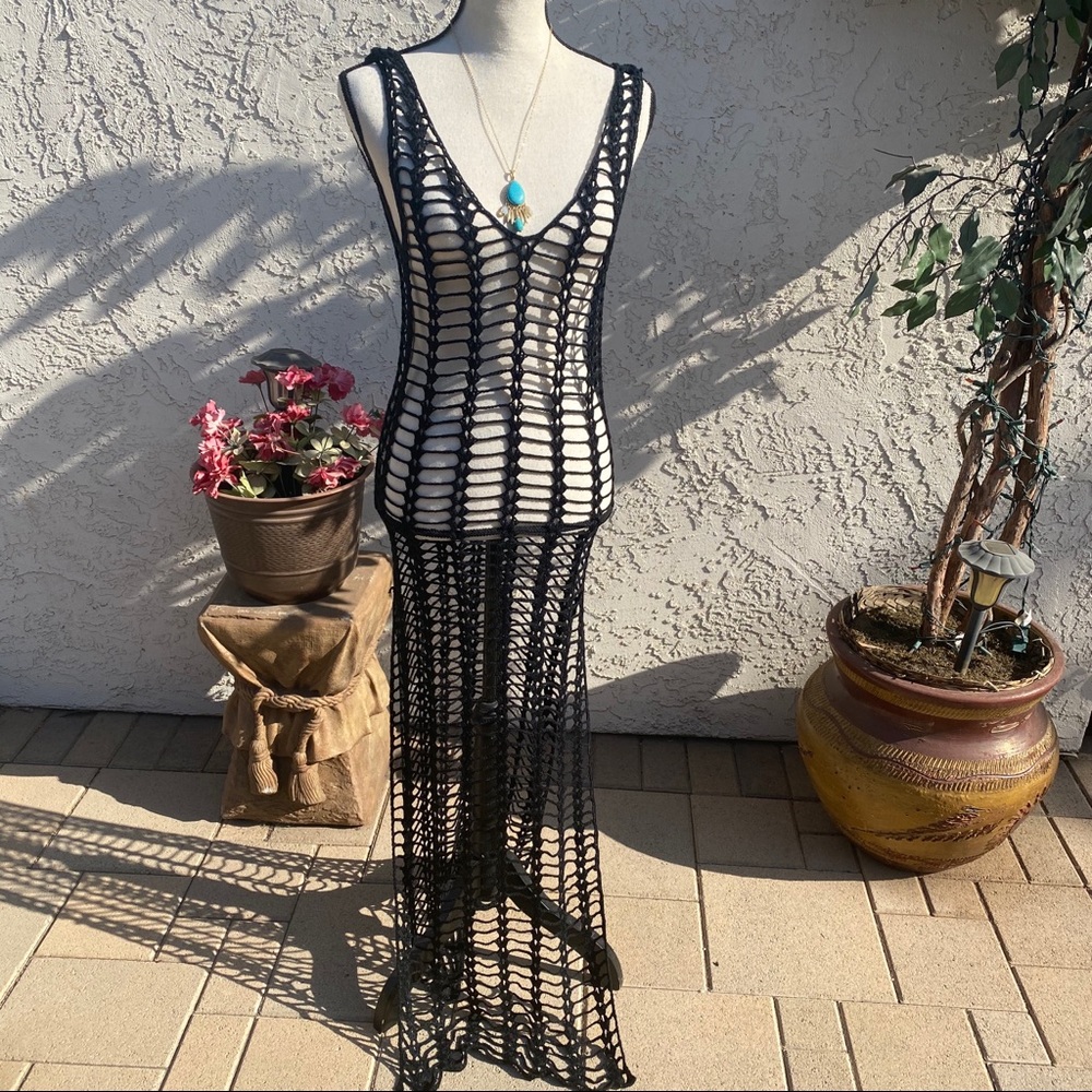 Hot!! Black Crochet Maxi Dress